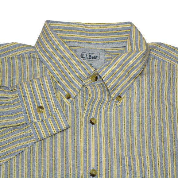 L.L. Bean Men's Size - L-Reg Blue Yellow Striped Long Sleeve Cotton Button Down - Picture 1 of 5